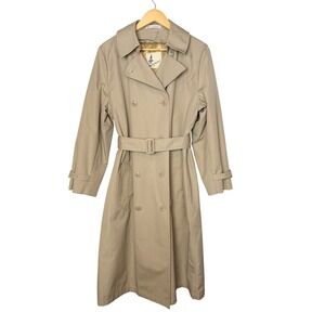 VTG Misty Harbor Trench Coat Tan w/ Removable Wool Blend Liner Sz 16 Dbl‎ Breast